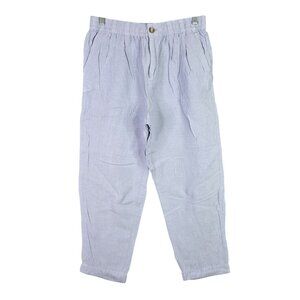 Womens Madewell Craft Blue Linen Blend Cropped Trousers Pants Elastic Waist S